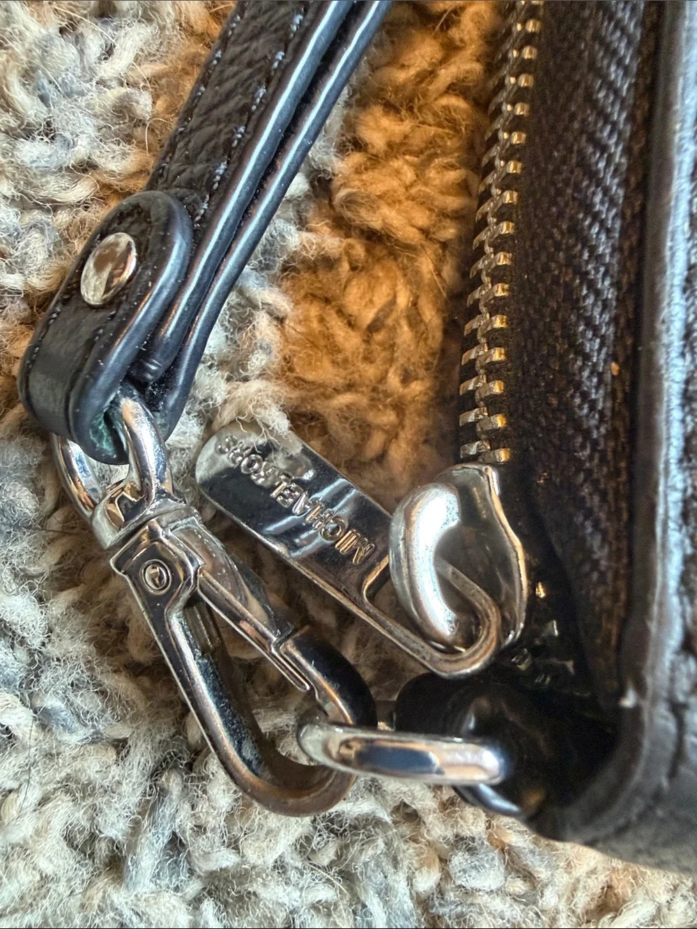Michael Kors Dark Gray Pebbled Leather Wristlet with MK Emblem